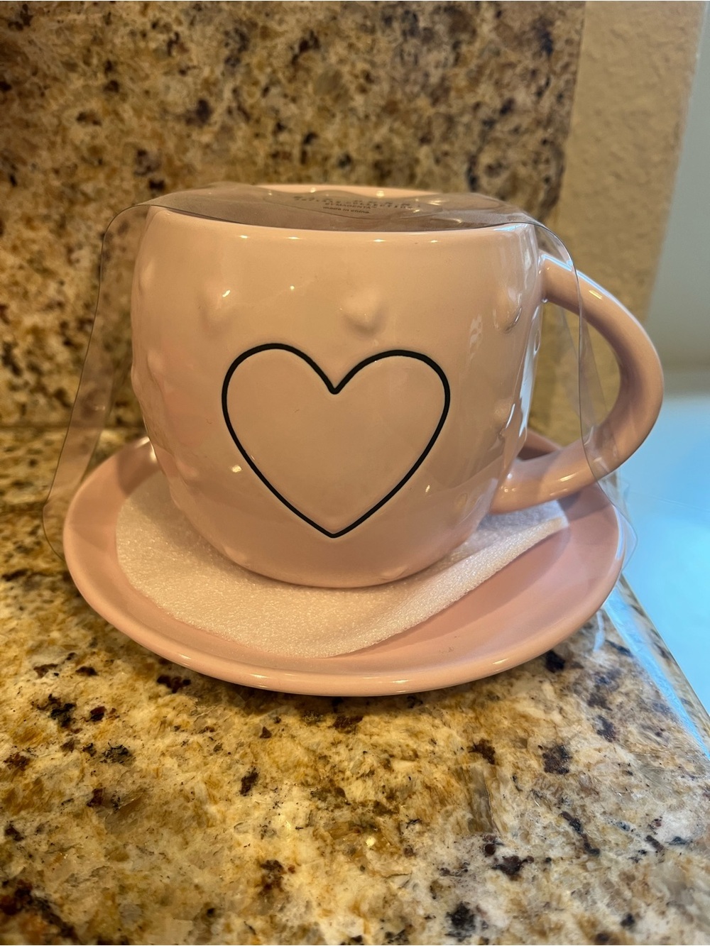 Rae Dunn Heart Pink Ceramic Mug and Saucer - Artisan Collection Valentines